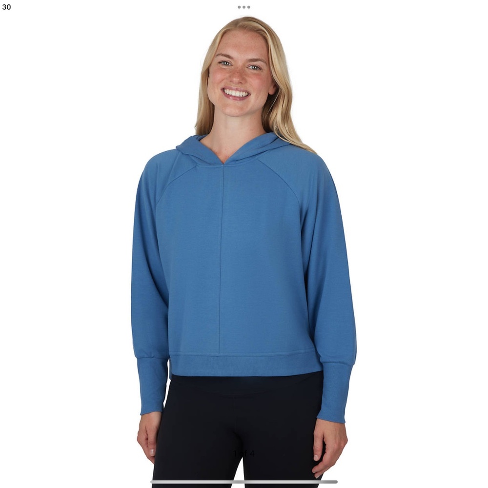 Yogalicious Lux Terry Brushed Hoodie with Side Splits - Blue Horizon - Size M